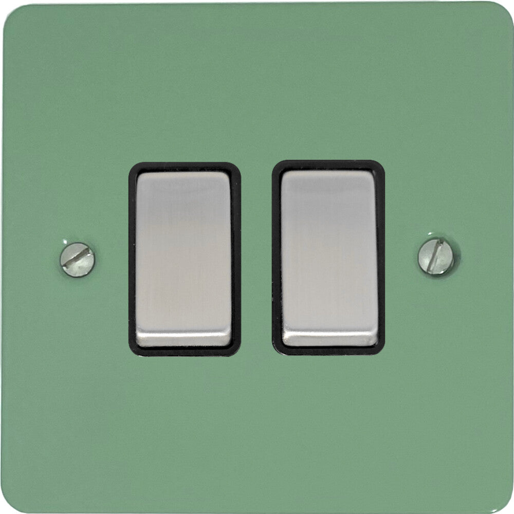 Flat Sage Green 2 Gang Switch (Satin Chrome Switches/Black Inserts)