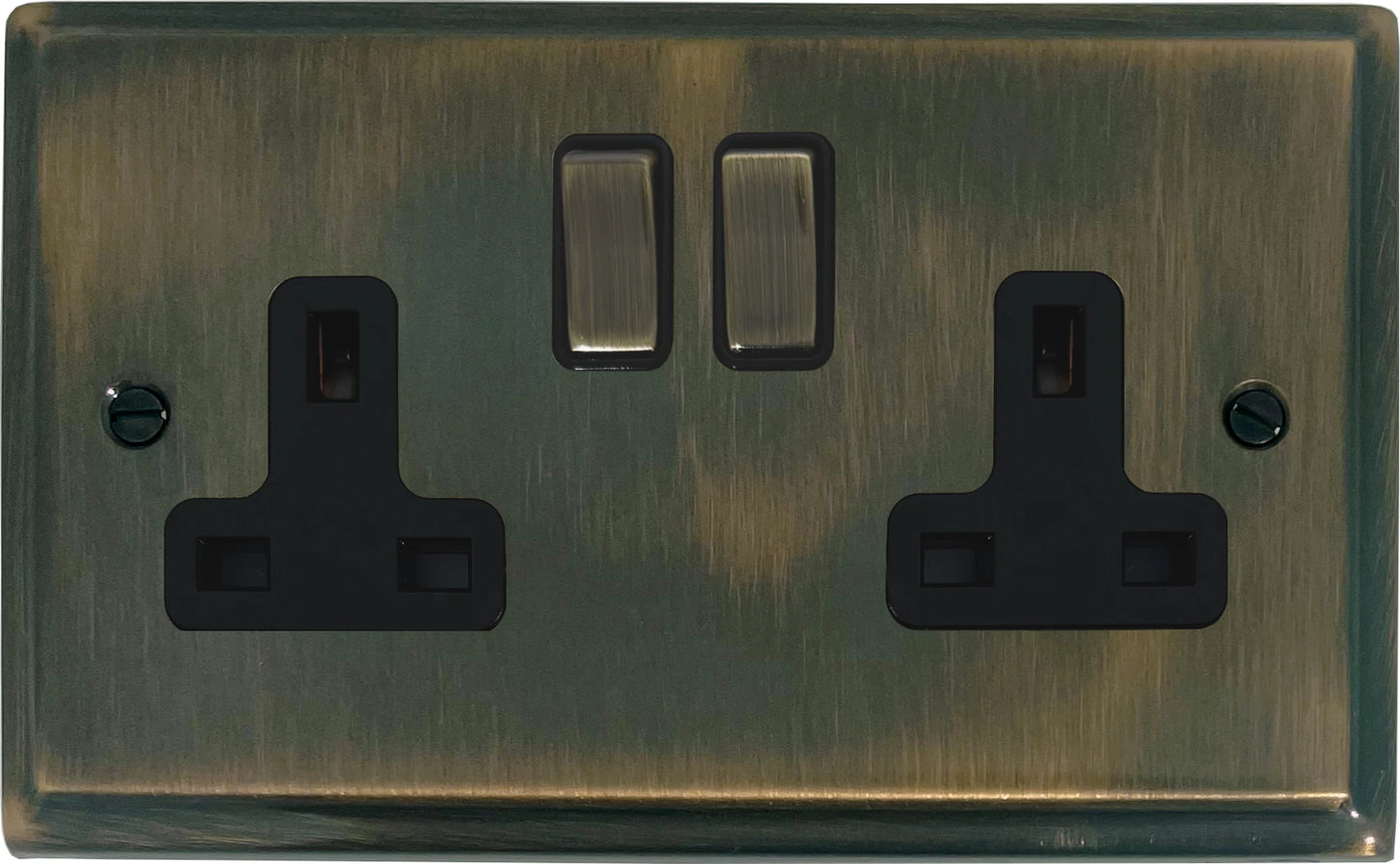 Deco Antique Brass 2 Gang Socket (Brass Switches)