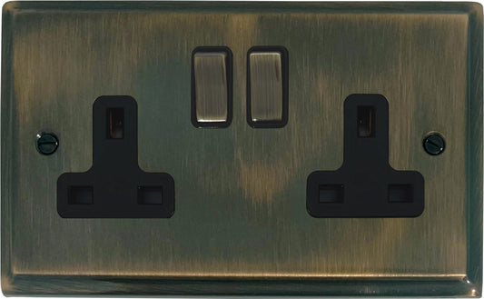 Deco Antique Brass 2 Gang Socket (Brass Switches)