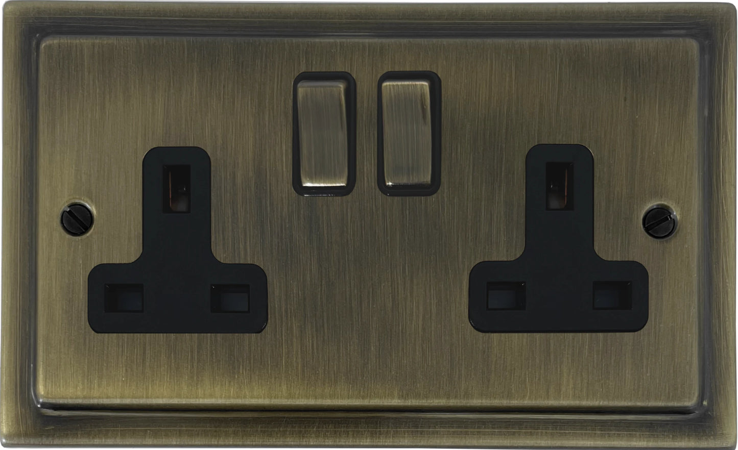 Victorian Antique Brass 2 Gang Socket (Brass Switches)