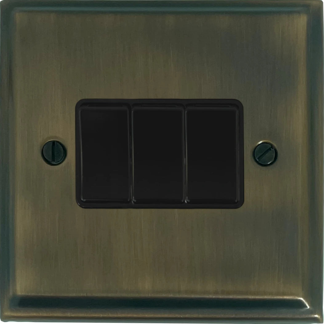 Deco Antique Brass 3 Gang Switch (Black Switches)