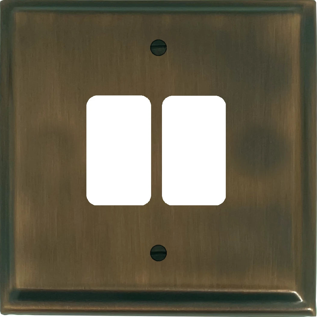 Deco Antique Brass 2 Gang Grid Plate