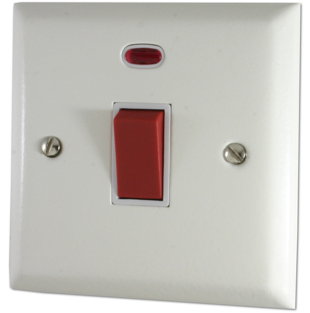 Spectrum Flat White 45A Dp Switch + Neon S/Plate