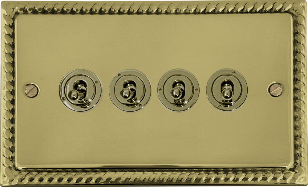 Georgian Polished Brass 4 Gang Toggle Switch