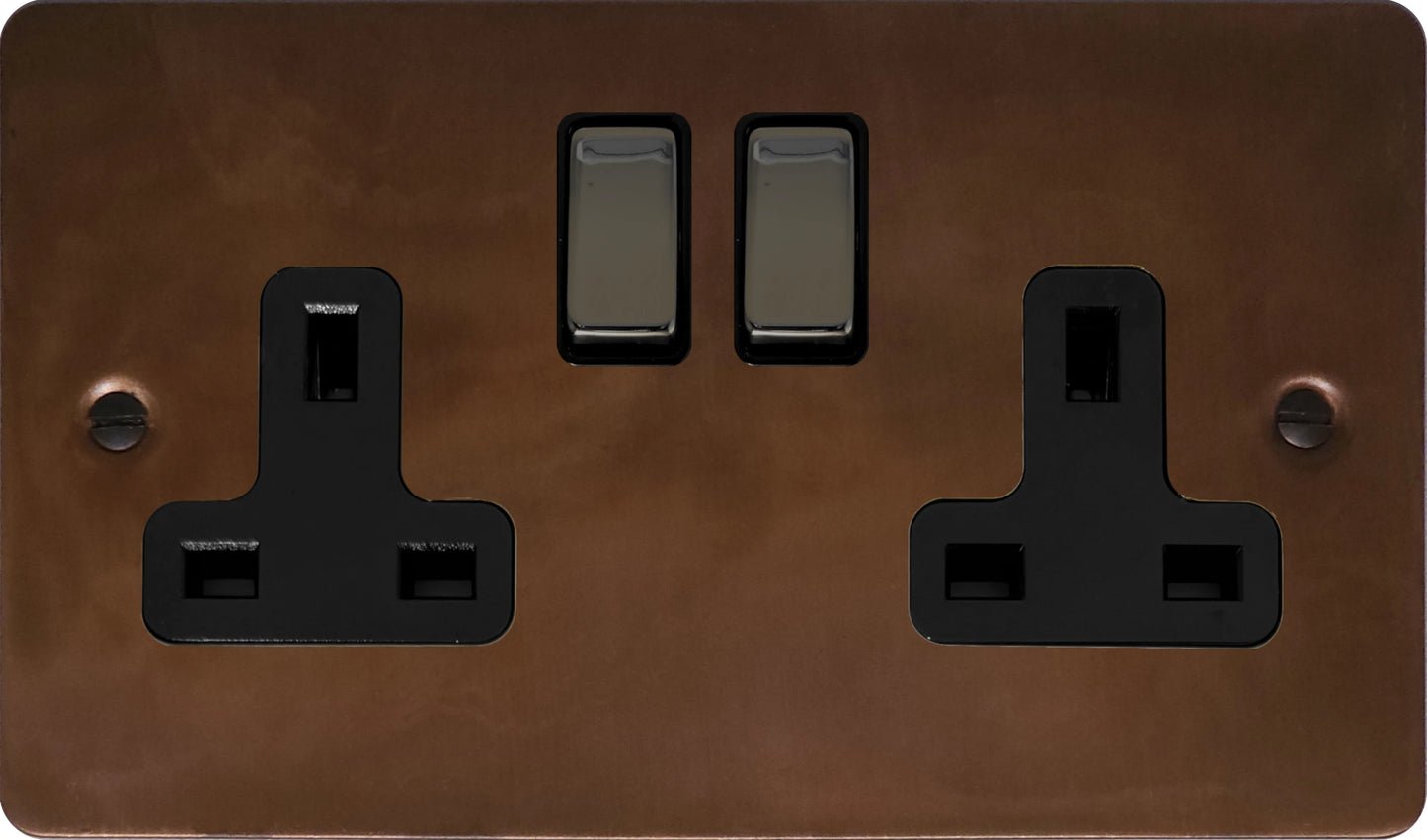 Flat Tarnished Copper 2 Gang Socket