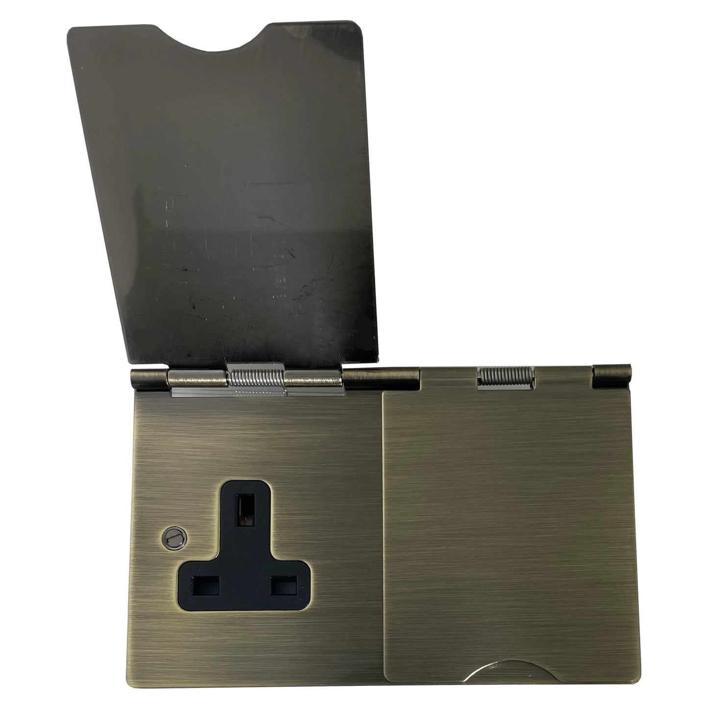 2 Gang 13 Amp Antique Brass Floor Socket