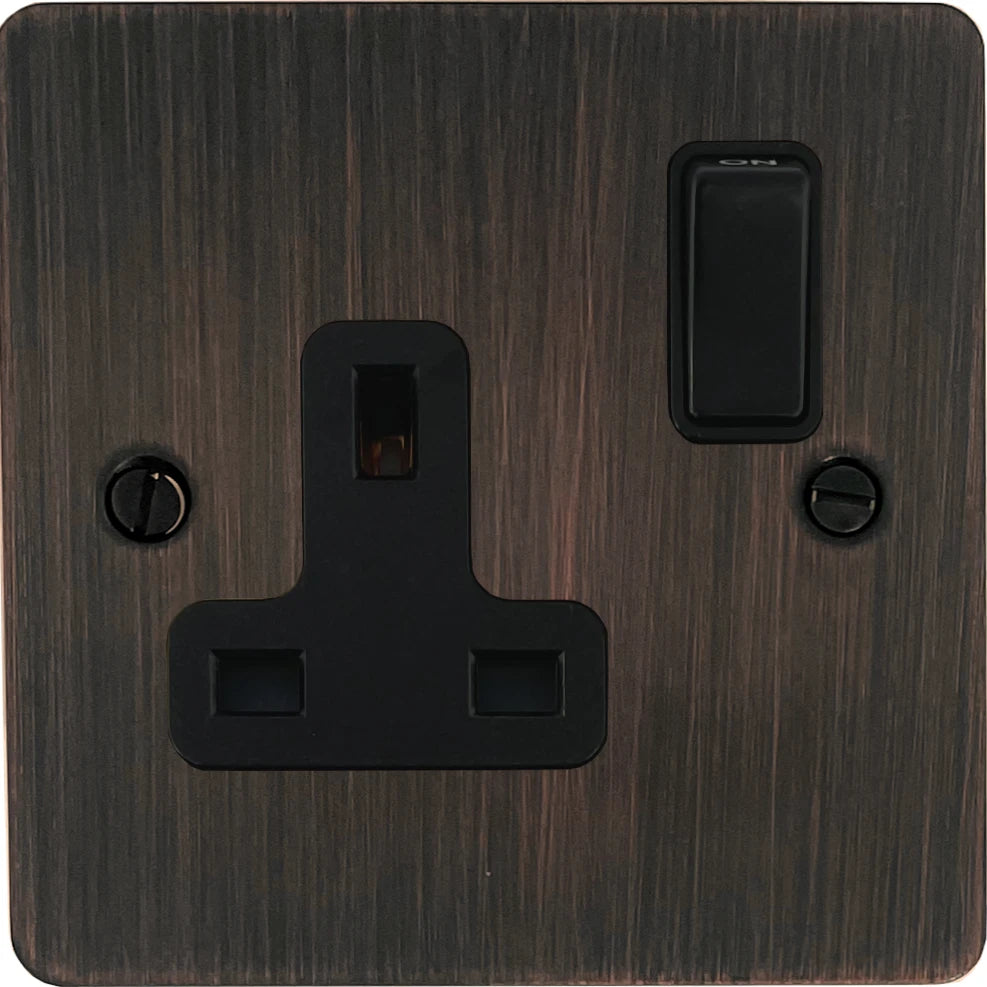 Flat Antique Copper 1 Gang Switched Socket