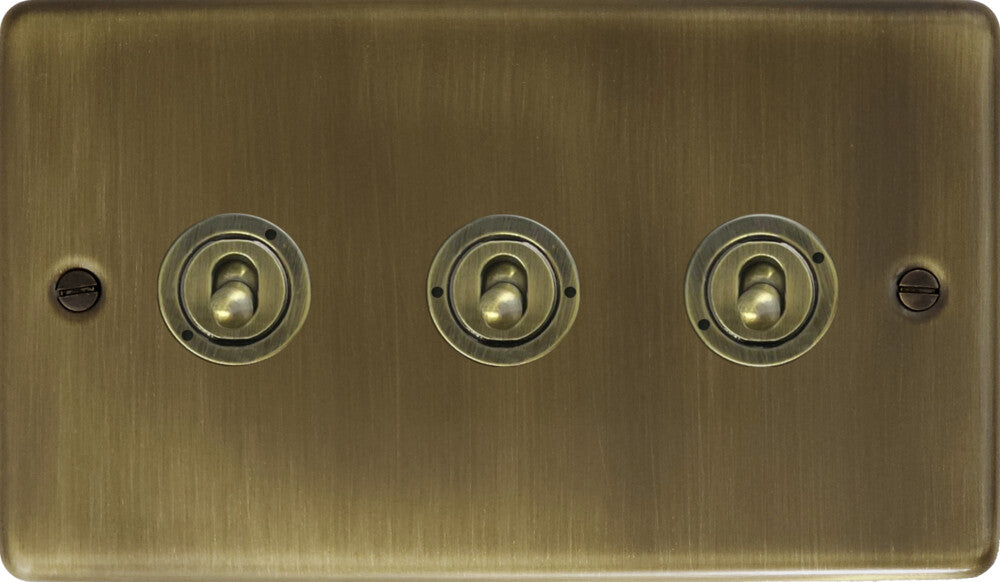 Contour Antique Brass 3 Gang Toggle Switch