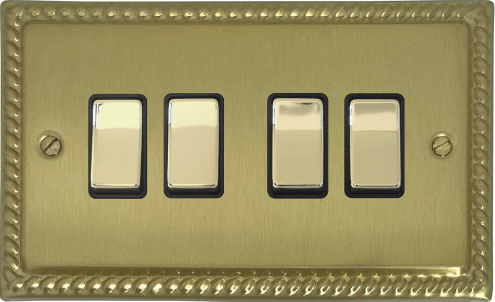 Georgian Satin Brass 4 Gang Switch