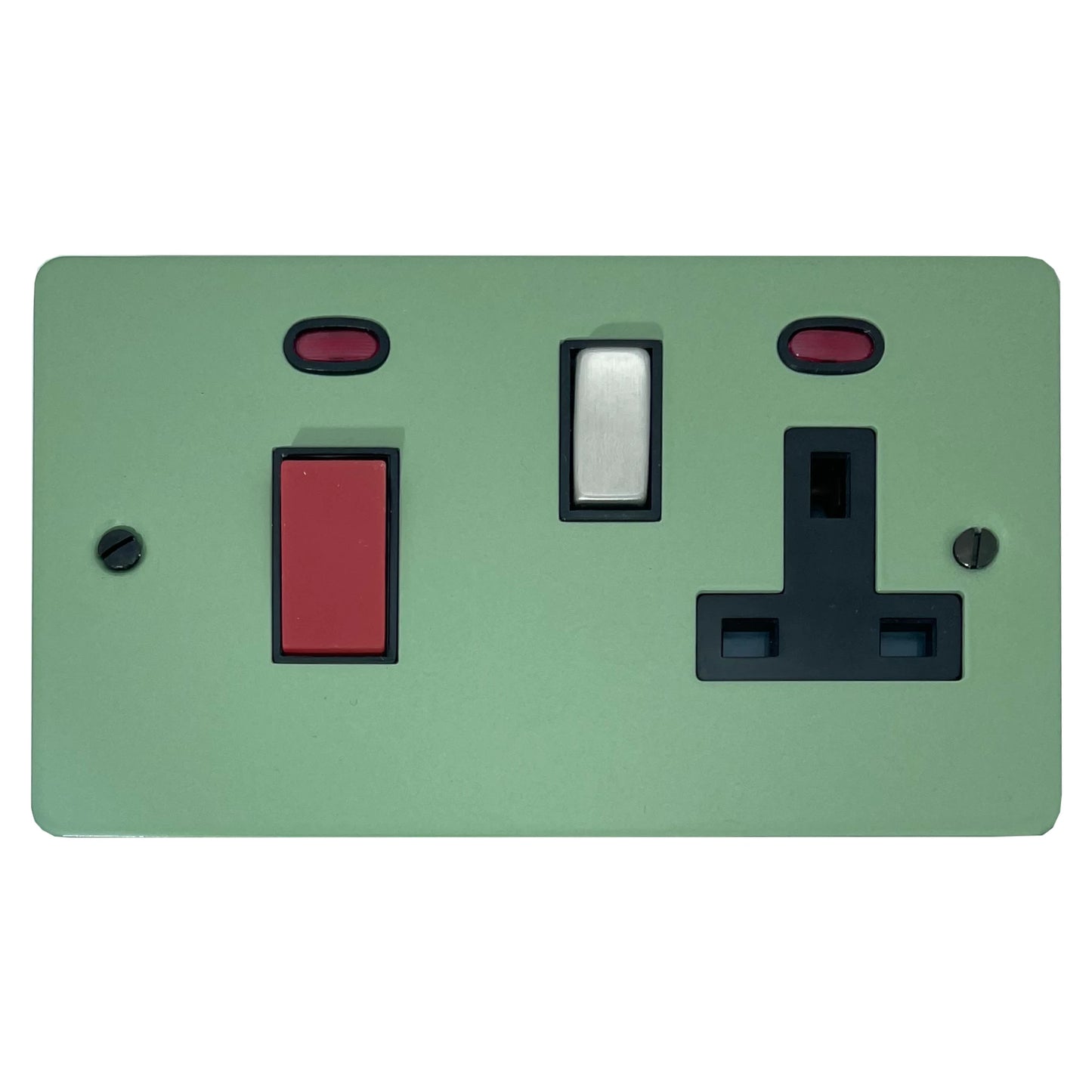 Flat Sage Green 45A Cooker Switch + Socket (Satin Chrome Switch/Black Insert)