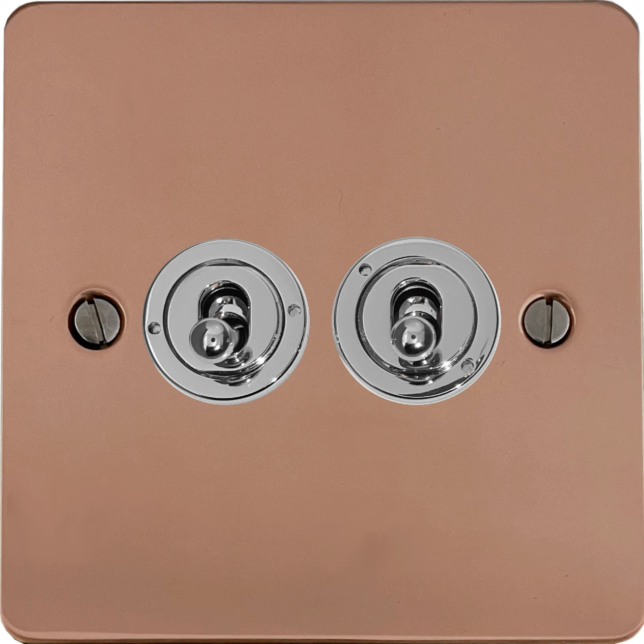 Flat Bright Copper 2 Gang Toggle (Polished Chrome Toggle)