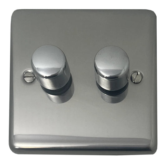 Contour Polished Steel 2 Gang LED Dimmer