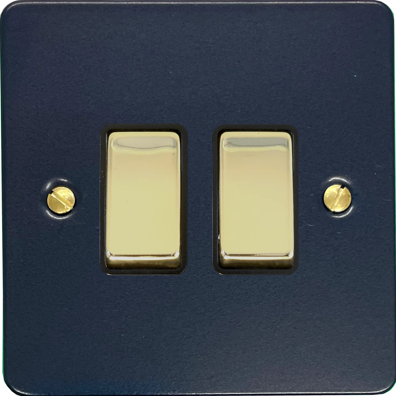 Flat Blue 2 Gang Switch (Polished Brass Switches/Black Inserts)