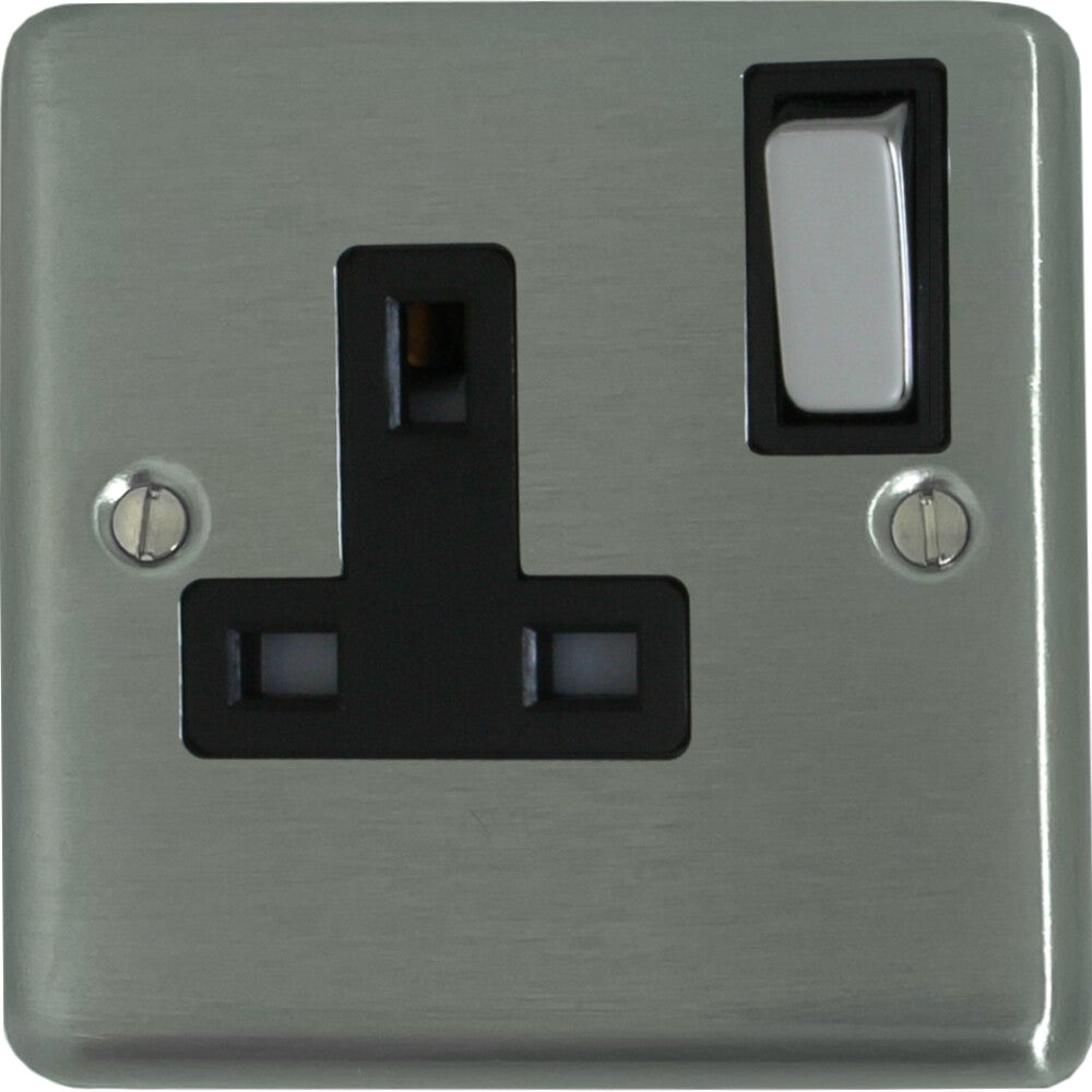 Contour Brushed Steel 1 Gang Switched Socket