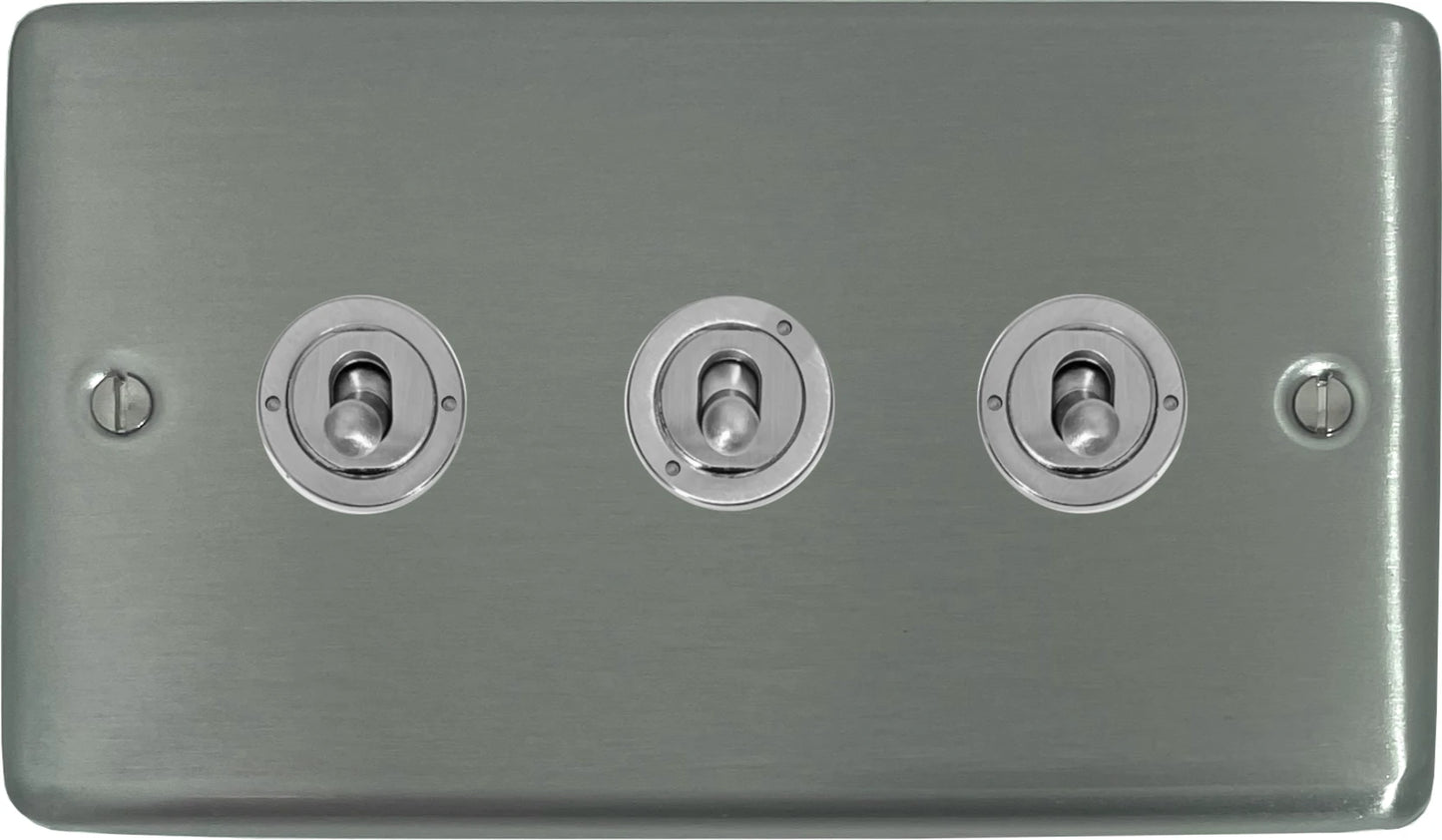 Contour Brushed Steel 3 Gang Toggle Switch