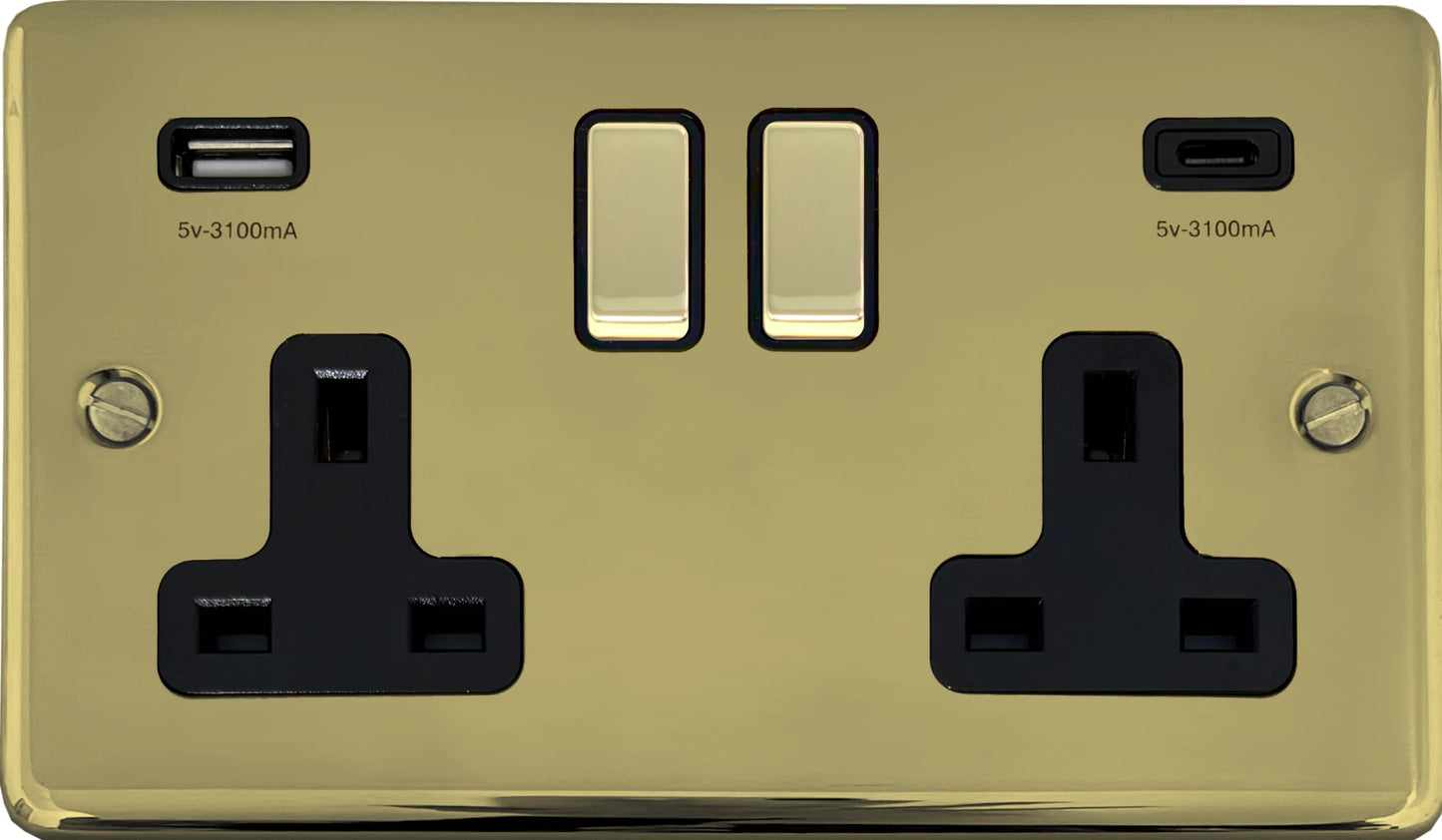 Contour Polished Brass 2 Gang USBC Socket
