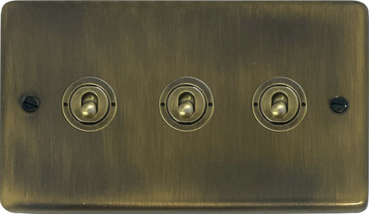 Contour Antique Brass 3 Gang Toggle Switch