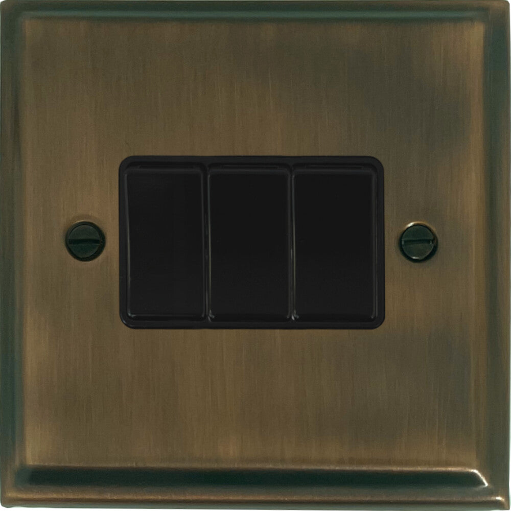 Deco Antique Brass 3 Gang Switch (Black Switches)