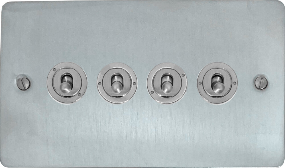 Flat Satin Chrome 4 Gang Toggle (Brushed Steel Toggle)