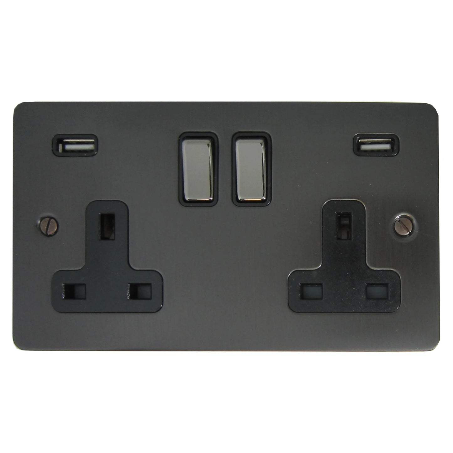 Flat Black Bronze 2 Gang Socket C/W Usb Ports
