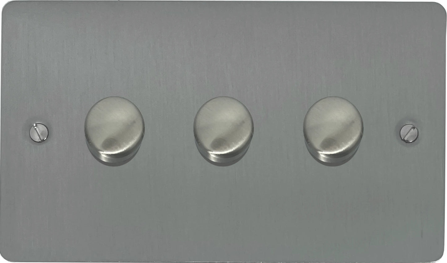 Flat Brushed Steel 3 Gang LED Dimmer