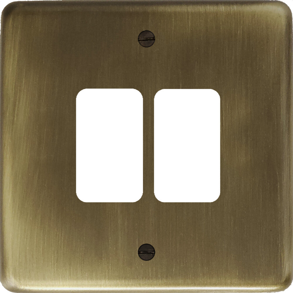 Contour Antique Brass 2 Gang Grid Plate