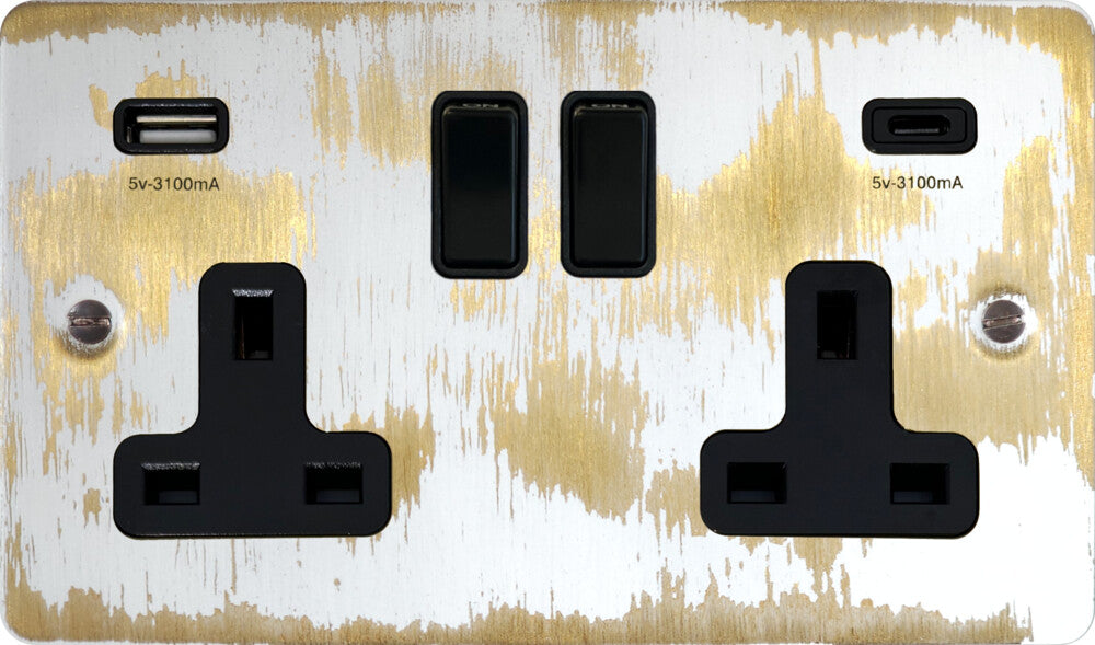 Flat Black Bronze 2 Gang Socket with USBC