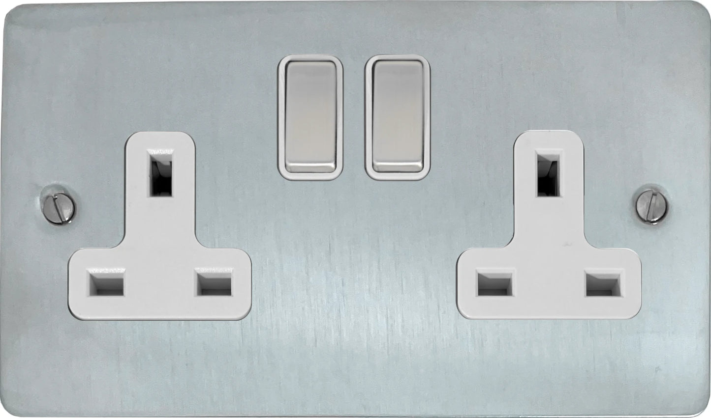 Flat Satin Chrome 2 Gang Socket