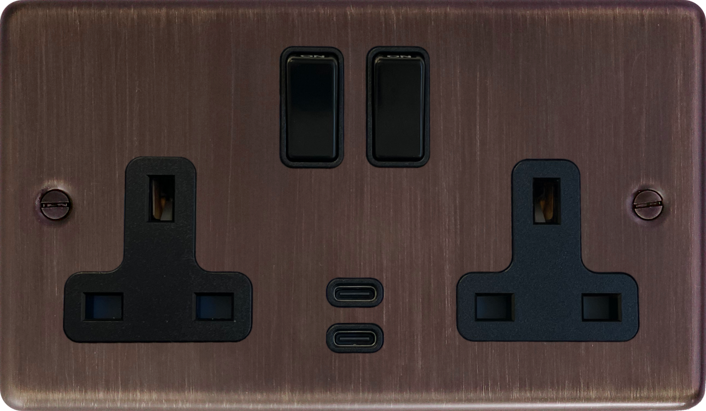 Contour Antique Copper 2 Gang Socket with USBC