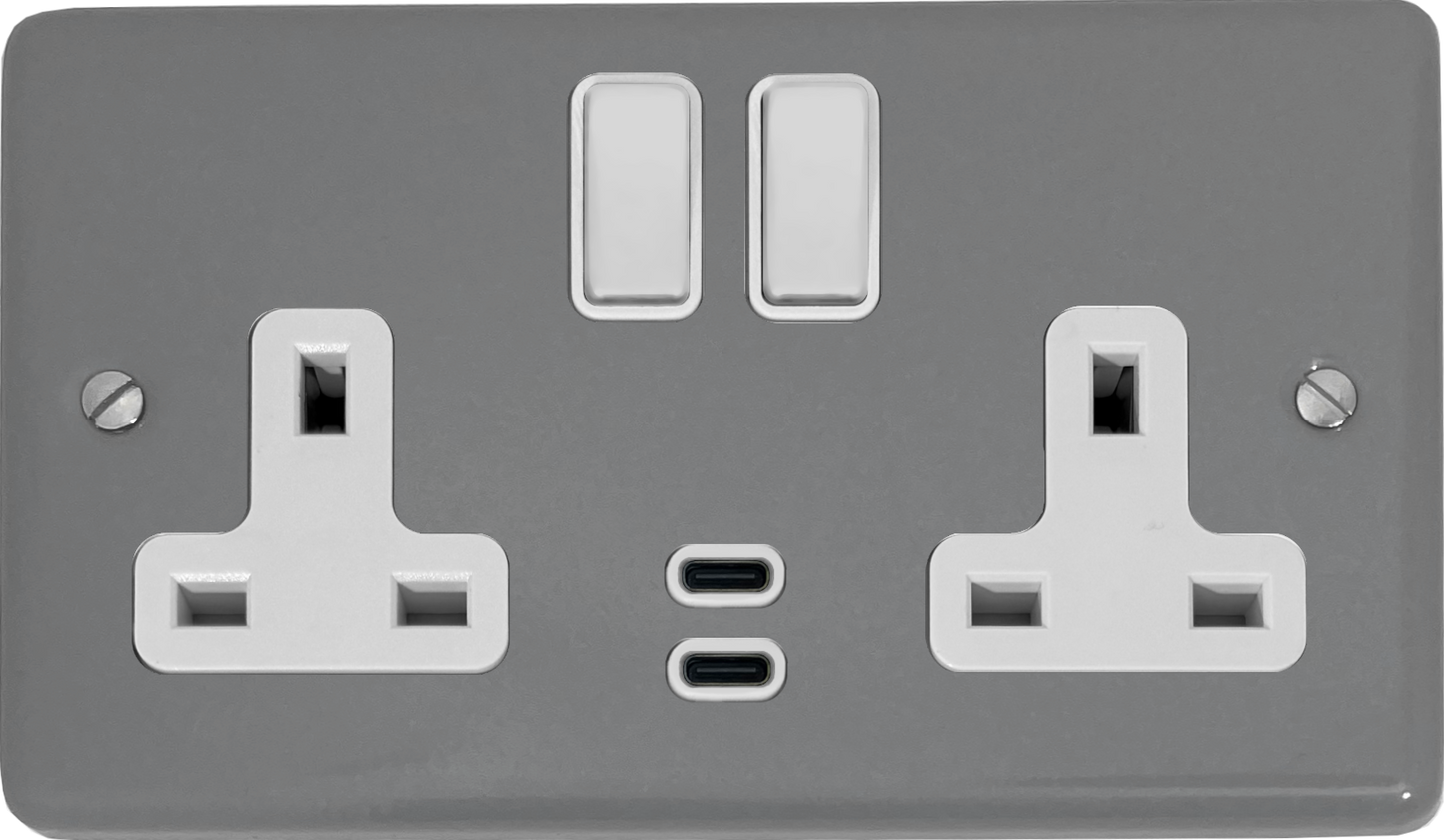 Contour Light Grey 2 Gang Socket C/W USBC Ports
