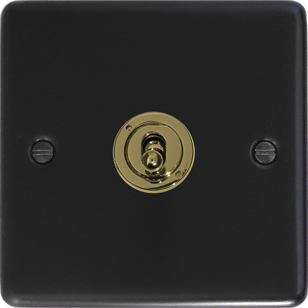 Contour Flat Black 1 Gang Intermediate Toggle (Brass Toggle)