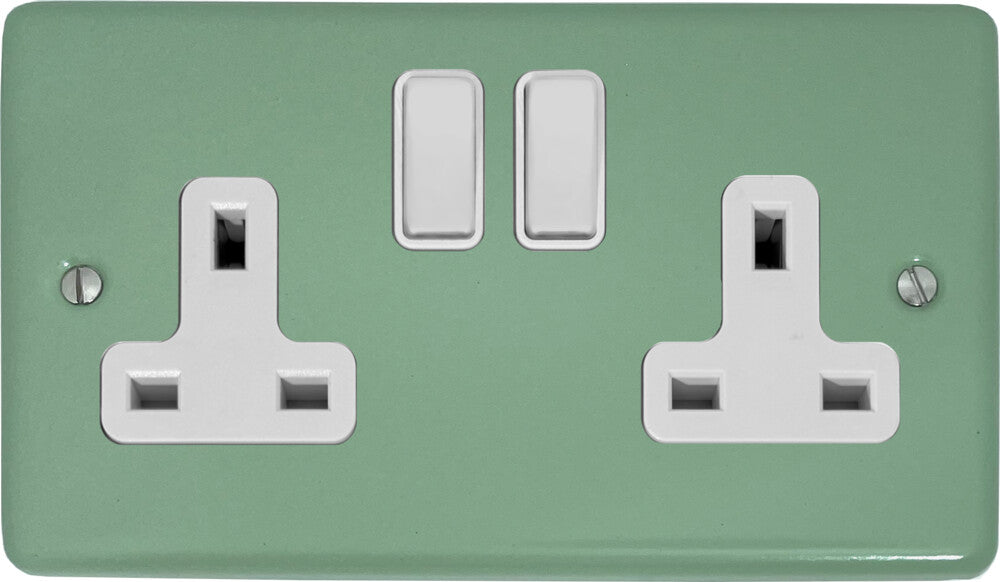 Classic Sage Green 2 Gang Socket (White Switches)