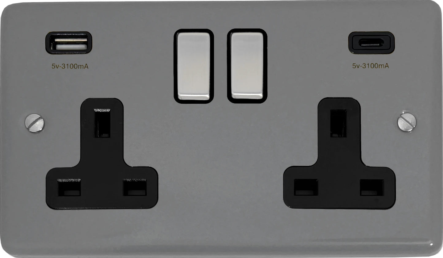 Contour Light Grey 2 Gang Socket C/W USBC Ports