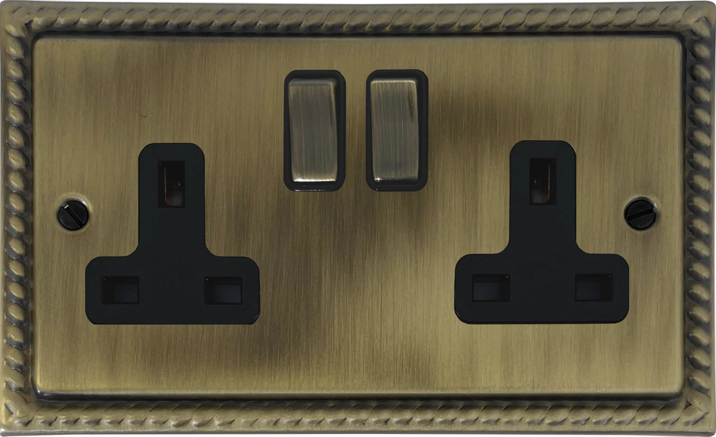 Georgian Light Antique Brass 2 Gang Socket (Bass Switches)