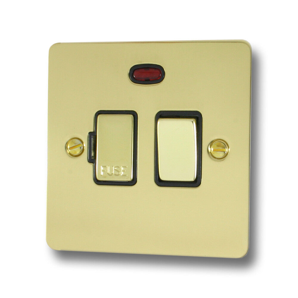 Flat Polished Brass Switch Fused Spur & Neon