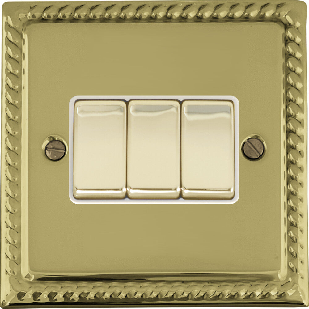 Georgian Polished Brass 3 Gang 2 Way Switch