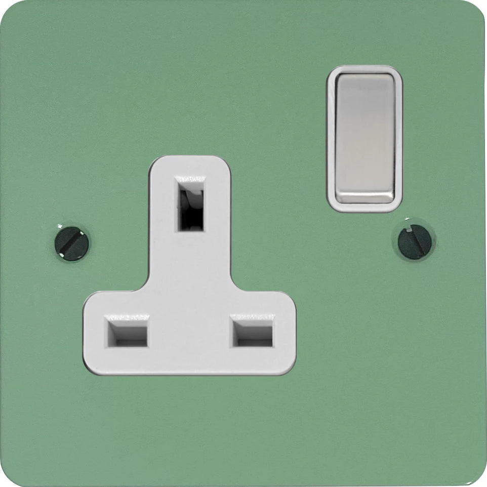 Flat Sage Green 1 Gang Socket (Satin Chrome Switch/White Insert)