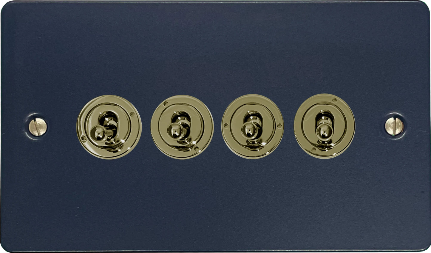 Flat Blue 4 Gang Toggle (Polished Brass Toggle)