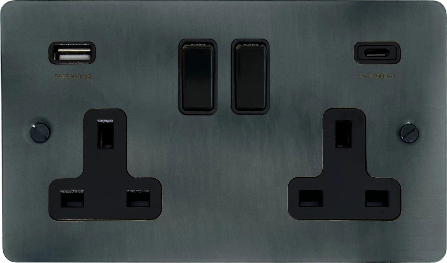 Flat Slate Effect 2 Gang Socket with USBC