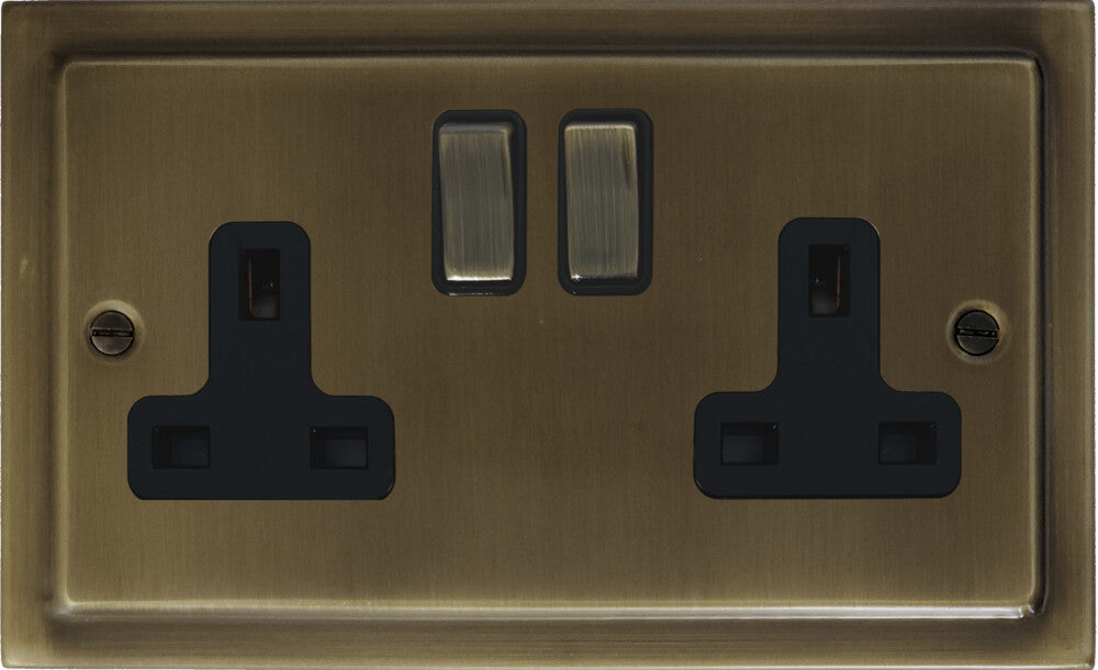 Victorian Antique Brass 2 Gang Socket (Brass Switches)