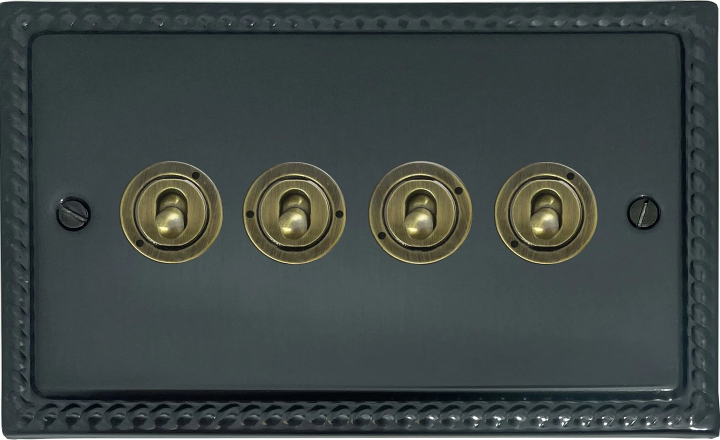 Georgian Black Bronze 4 Gang Toggle Switch (Antique Brass Toggles)
