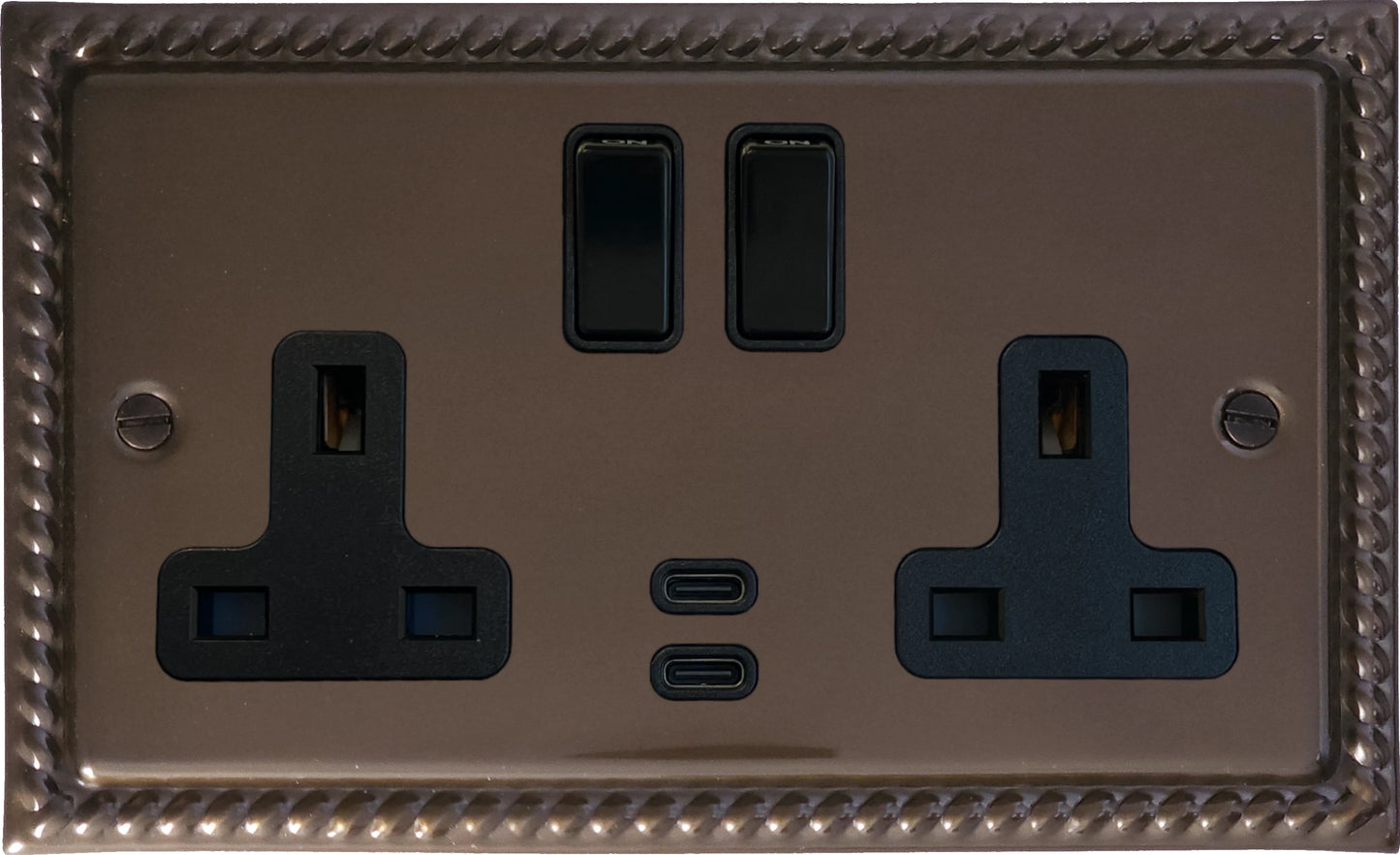 Georgian Medium Bronze 2 Gang Socket with USBC
