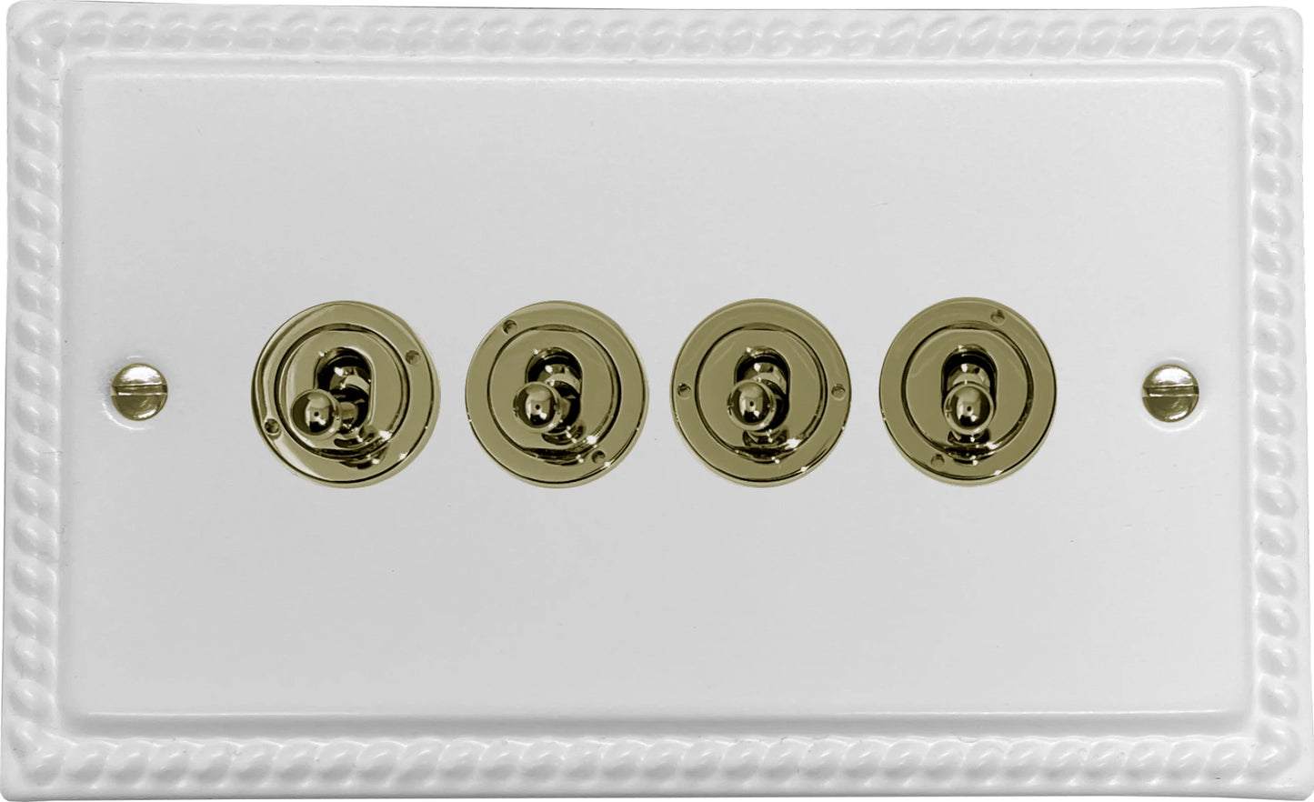 Georgian Flat White 4 Gang Toggle (Polished Brass Toggle)