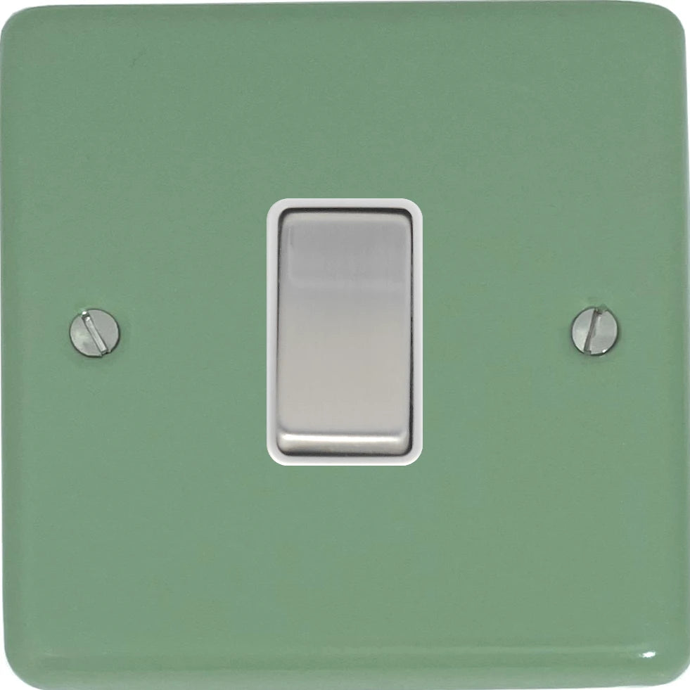 Classic Sage Green 1 Gang Switch (Satin Chrome Switch/White Insert)