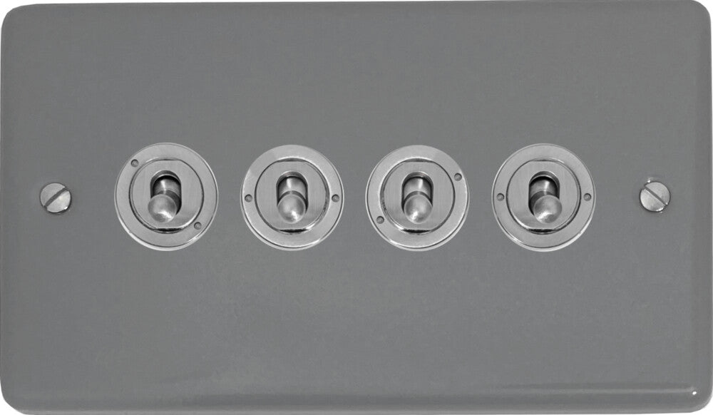 Contour Light Grey 4 Gang Toggle (Brushed Steel Toggle)