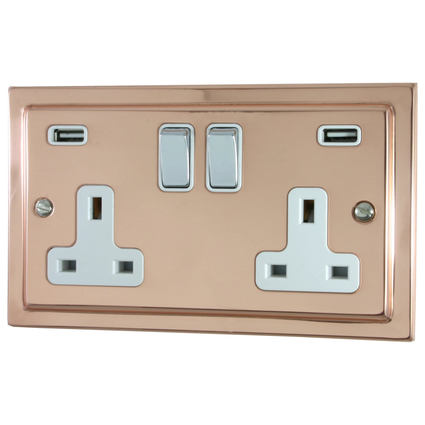Victorian Polished Copper 2 Gang Socket C/W Usb Ports