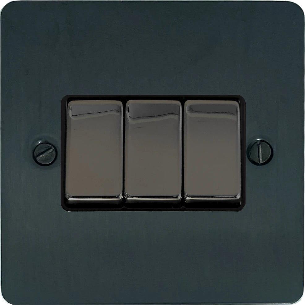 Flat Black Bronze 3 Gang 2 Way Switch