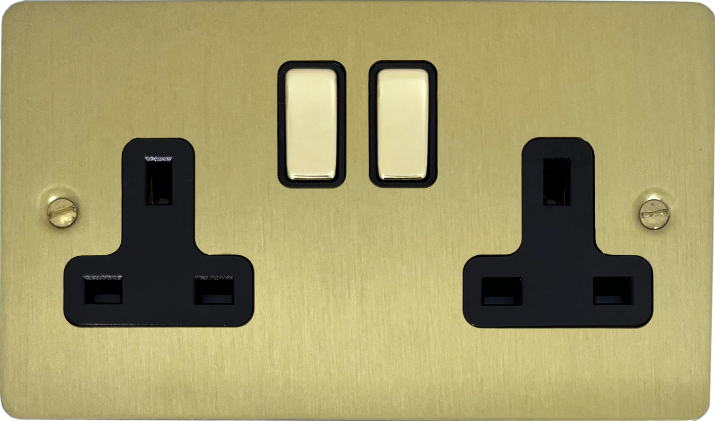 Flat Satin Brass 2 Gang Socket