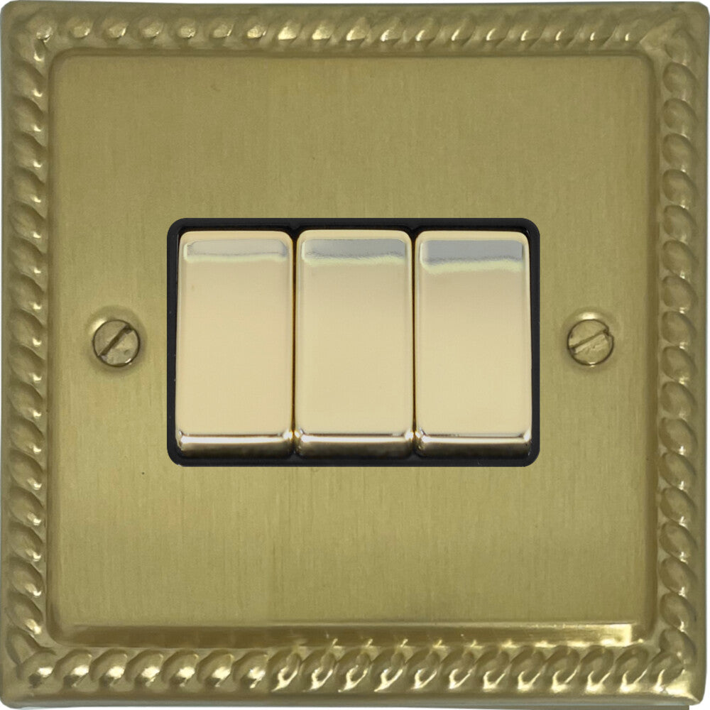Georgian Satin Brass 3 Gang Switch