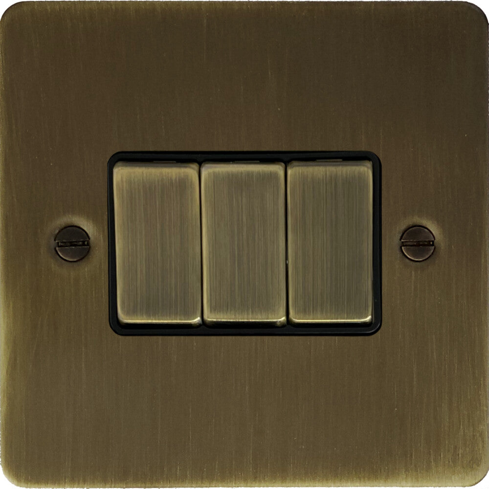 Flat Antique Brass 3 Gang Switch (Brass Switches)